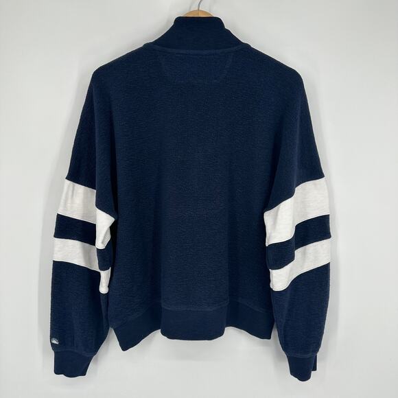 Faherty Beach Fleece Quarter Zip Sweatshirt Striped Jacket Navy Blue White - Picture 10 of 16